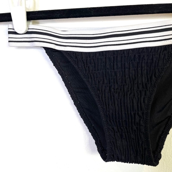 Victoria's Secret Bikini Bottoms Crinkle Crepe Black with White Black Strap XS - Picture 10 of 13